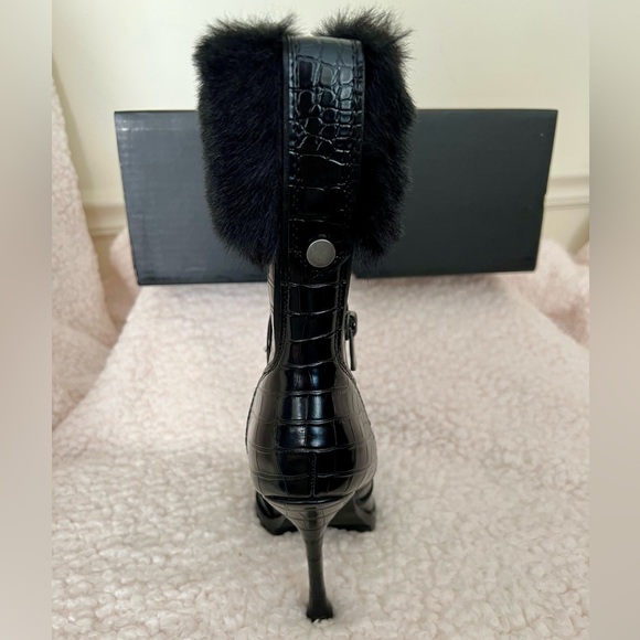 NIB Dolls Kill Current Mood Call The Shots Vegan Croc-Embossed Heeled Boots Blk - Picture 10 of 15